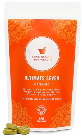 Organic Supplement Superfoods | 120 Natural Capsules | Multi-Blend of 7 Super Plant | Turmeric, Ceylon Cinnamon, Ginger, Chamomile, Cloves, Garlic, Black Pepper for Optimal Immune and Digestive Health