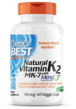 Doctor's Best, Natural Vitamin K2, MK-7 with MenaQ-7, 45 mcg, 60 Vegan Capsules, Laboratory Tested, Gluten Free, Soy Free, Vegetarian