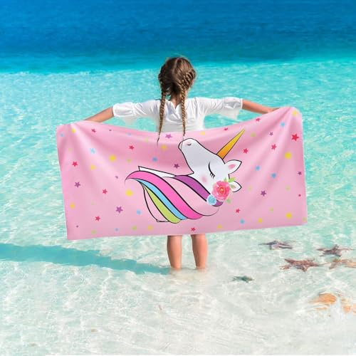 WERNNSAI Einhorn Strandtuch für Kinder, 76 X 150 cm Handtücher für Mädchen, Kinder Schnell Trocknend Badetuch Sandfrei Strandtuch, Ultra Saugfähig Superweich Stranddecke Pool Reisen Duschtuch