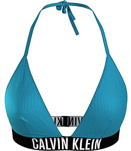 Calvin Klein Femme Haut de Bikini Triangle sans Armatures, Bleu (Blue Tide), L