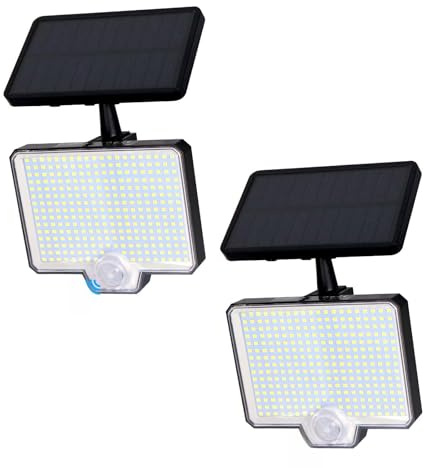 EXTRASTAR Lot de 2 Projecteurs Spots Solaires LED avec Capteur de Mouvement, 294 LED, 4 Modes, IP65 Étanche, Lumière Froide 6 500 K pour Extérieur, Jardin, Patio