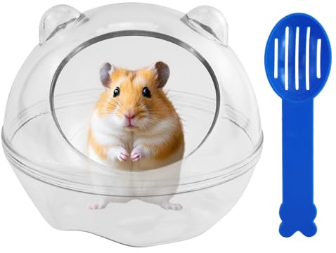 1 Piezas Hamster Bañera Box con Pala Arena limpia,Hamster dustproof Bathtub,Caja Baño Arena Fabricada en plástico,Caja de Baño Transparente con Tapa Antipolvo,para mantener