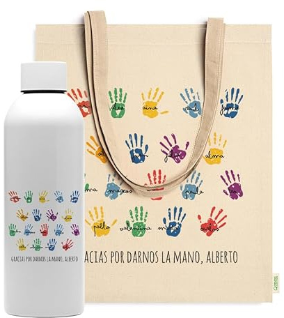 Evyre Regalo Fin de Curso Profesores Tote Bag Botella térmica Profesora Personalizado Maestra Infantil Regalos para Profesores Originales Recuerdos Alumnos