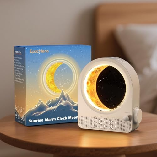 Epochleno Despertador Sunrise Light, 10 sonidos blancos y función de cuenta atrás, luz lunar y meteorito con brillo ajustable - Blanco