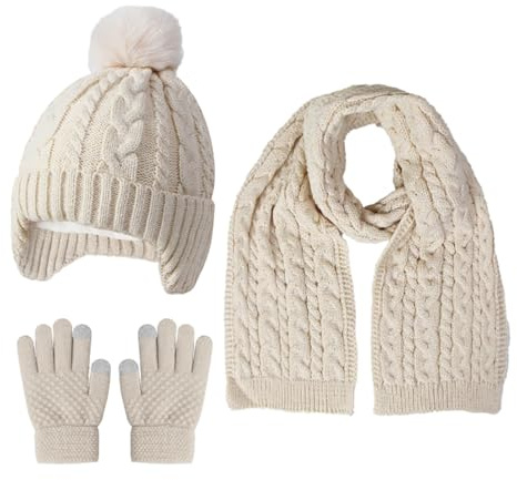 MAZELIKEHOOD Cappello Sciarpa Guanti per Bambina Set Invernale 3 Pezzi con Pon Pon Berretto di Caldo Sciarpa e Guanti per Neve Accessori Invernali per Ragazze 3-10 Anni