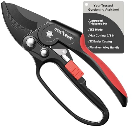 FLORA GUARD Ratchet Pruning Shears Heavy Duty – 3x Cutting Power Ratcheting Garden Pruners, Garden Clippers for Tree Branch & Gardening with Ergonomic Grip