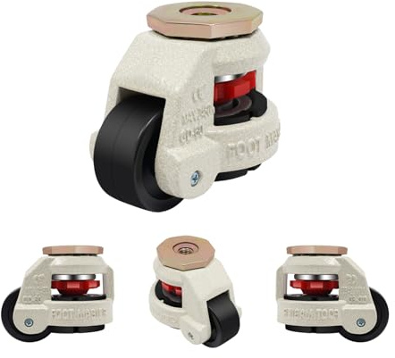 LENJKYYO 4 ruedas para cargas pesadas, altura regulable, M12, 500 kg, juego de ruedas de transporte con pie retráctil, ruedas giratorias para banco de trabajo, ruedas para muebles de carga pesada