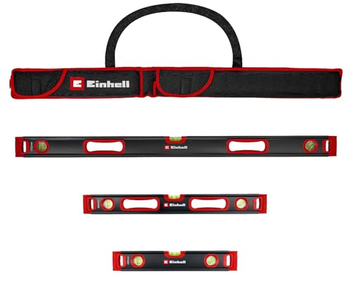 Einhell 3 pièces jeu de niveaux à bulle Profi, 40/60 / 100 cm | Profilé aluminium | 3 fioles | précision ±0,5 mm/m | embouts caoutchouc | sac transport incl.