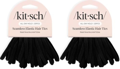 Kitsch Soft Nylon Hair Ties No Damage 20pcs - Black (Pack of 2)