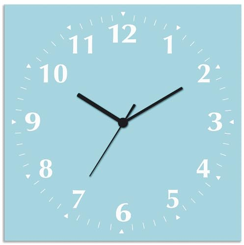 ARTLAND Wanddeko Wanduhr ohne Tickgeräusche Alu Quarzuhr 30x30 cm Quadratisch Lautlos 12 Ziffern Farbig Schlichtes Design Türkis Hellblau S7JZ