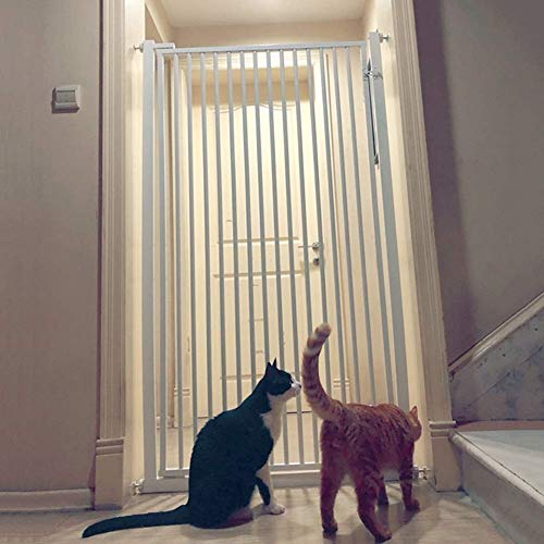 Pet Safety Gate Extra Tall Pressure Fit Cat Gate | 78cm Wide, 80-130cm Tall | Auto Close, Two Way Open Door, White