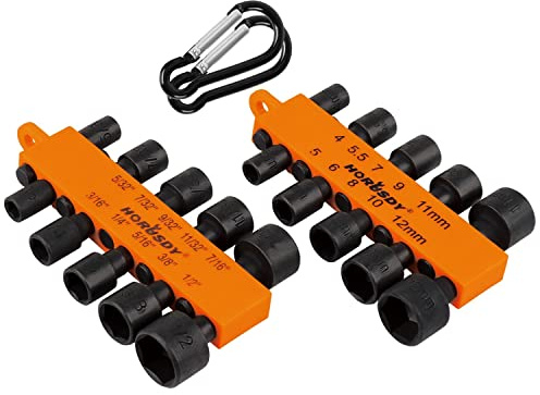 HORUSDY 22-Piece Power Nut Driver Set for Impact Drill, SAE and Metric, 1/4” Nut Driver Hex Keys, Hex Head Drill Bit Set