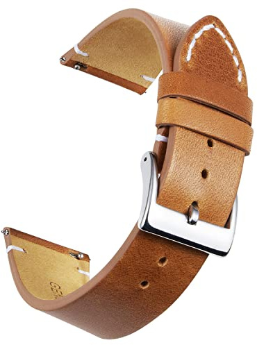 BINLUN Bracelets de Montres en Cuir Véritable Remplacement Bracelet Montre à Dégagement Rapide pour Hommes Femmes 12mm 14mm 16mm 18mm 20mm 22mm 24mm Noir/Marron/Marron Clair/Orange