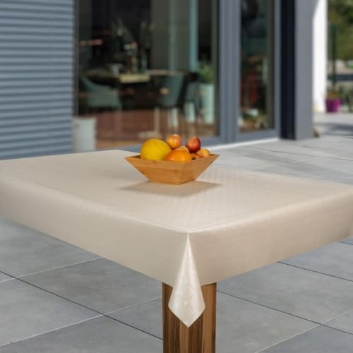 Wachstuch-Tischdecke Wachstischdecke Tischwäsche Abwaschbar Wachstuchdecke G11, Muster:Creme beige Glanz, Größe:80x80