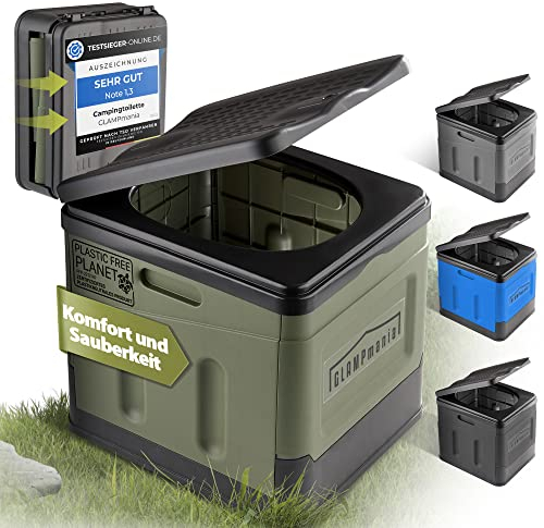 GLAMPmania Campingtoilette ohne Chemie [SEHR STABIL] für Tüten | Platzsparend, Flexibel und Clean | Die Mobile Toilette für Outdoor Camping, Festival, Stau, Zelten | Farbe Wählen (S grün)