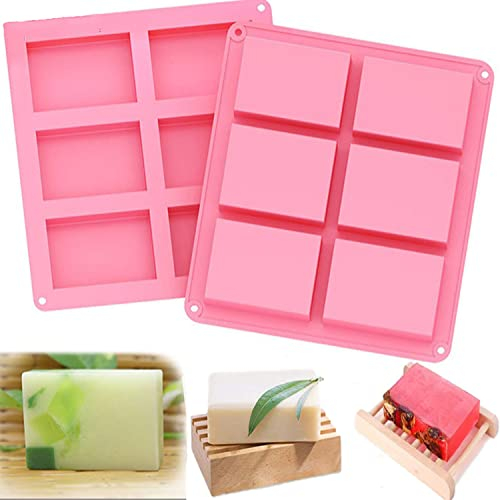 2pcs Moldes Para Jabones,Molde de Jabón de 6 Cavidades,Molde de Silicona para Jabón,Molde Silicona Rectangular,DIY Moldes para Jabones,Para Hacer Jabones Artesanales,Pasteles