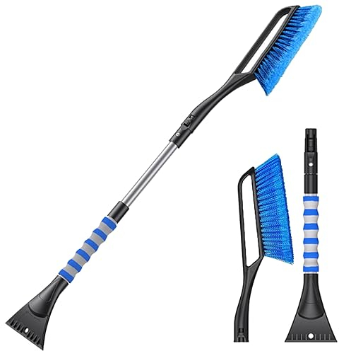 Rascador de Hielo Cepillo 2 en 1, Desmontable Pala de Hielo para Raspar, Cepillo de Nieve para Automóvil Multifunción Coches Parabrisas Invierno Telescopico Retirable para Coche SUV Camión (Azul)