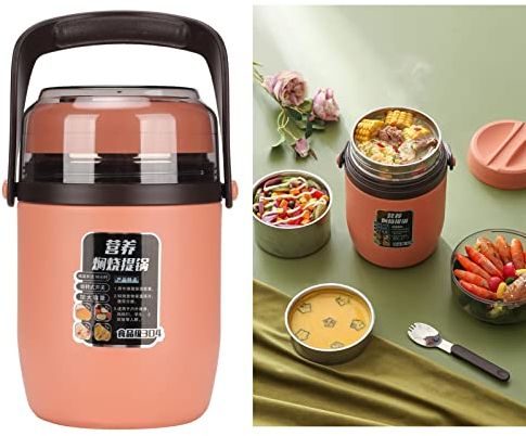 2L 3 Tier Insulated Food Jar, Vacuum Stainless Steel Thermal Lunch Box with Portable Handle, Soup Food Container for Warm and Cold Preserve