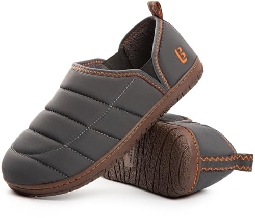 LongBay Men's Two-Tone Slippers with Comfy Memory Foam Non-Slip Indoor Outdoor House Shoes Grey, 9