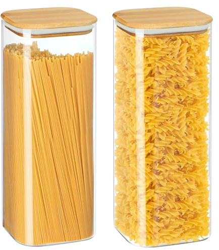 YUEYEE 2 Pack 2500ml Glass Spaghetti Storage Jar with Bamboo Lids,Glass Jars with Lids Food Storage containers for Pasta Noodles Rice Sugar Flour Cereal Tea Coffee Beans