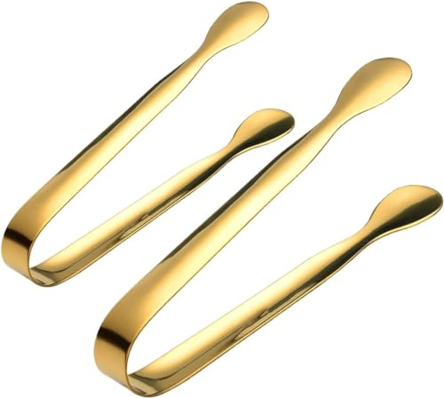 2-teiliges goldenes Edelstahl-Zuckerzangen-Set, Zuckerzange, Süßigkeiten-Salat-Eiswürfelzange, Süßigkeitenzange, Servierzange für Hochzeit, Party, Candy Bar, Buffet, Grill, goldfarbener Kochlöffel,