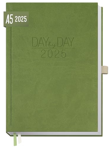 Häfft® Organizer Day by Day 2025 A5 Grün 1 Tag 1 Seite - Tageskalender, Tagesplaner, Terminkalender, Terminplaner, Buchkalender - nachhaltig & klimafreundlich