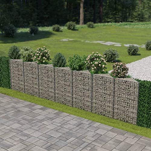 Iiaky Gabion Wall Galvanised Steel 450x30x100 cm,Gabion Wall Mesh Wire Stone Basket Galvanised Iron Stone Basket Outdoor Spiral Planter Retaining Wall