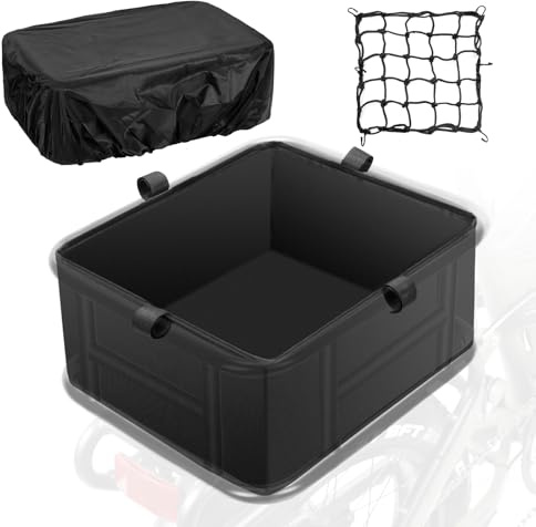 PIREKZUNT 11.8X10.2X5 Rear Basket with Waterproof Cover and Adjustable Cargo Net, Heavy Duty Thickened Basket Liner Fits Most Bikes and E-Bike