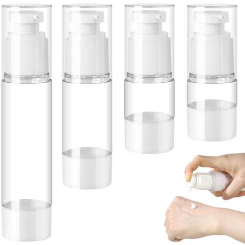 Lot de 4 distributeurs de crème Airless - 5ml, 10 ML, 30 ML, 50 ML - Distributeur de crème Vide - Petit Flacons À Pompe sans Air, Rechargeables Distributeurs de Crème, pour Voyage