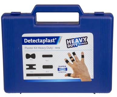 Detectaplast Erste-Hilfe-Set zur Wundversorgung, tragbarer Koffer mit schwarzen Pflastern für Industrie Handwerk Küche Werkstatt Alltag, 58 Stück