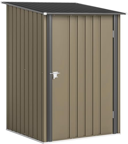 Outsunny Casetta da Giardino 0.92m² in Acciaio Zincato, Capanno Porta Attrezzi con Porta Battente Bloccabile, Tetto Inclinato, 100x104x160 cm, Marrone e Grigio Scuro