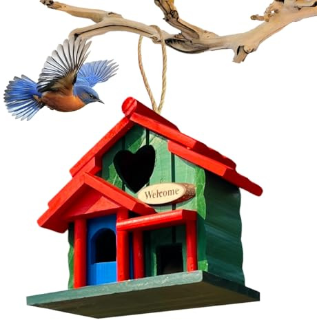 Maisons À Oiseaux en Bois | Nid Décoratif d'Extérieur Élégant - Abri avec Attache Corde | Adapté à Rougegorge Moineau Inséparable Pinson Jardin Balcon Terrasse