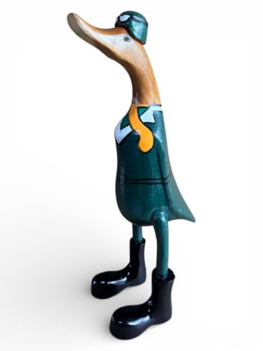 Kinaree Figura decorativa de madera de pato como piloto – Figura de madera tallada a mano en traje de aviador con bufanda, aprox. 35 cm, regalo original para pilotos