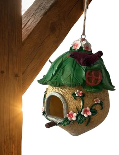 Maison d'oiseaux D'Extérieur Résine Décorative Toit Petite Feuille