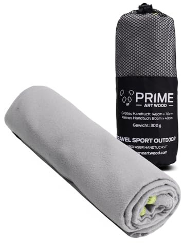 PRIME ART WOOD Mikrofaser Handtuch, Schnelltrocknend, Saugstark, Super Weich, Viele Größen & Farben, Reisehandtuch, Sporthandtuch, Badetuch (Grau, 80x40cm)