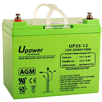 U-Power Batería AGM 12V 35Ah – Sellada Recargable Plomo-Ácido VRLA – para Alarmas, SAI/UPS, Energía Solar, Seguridad y Más – Terminal Tornillo Métrica M6