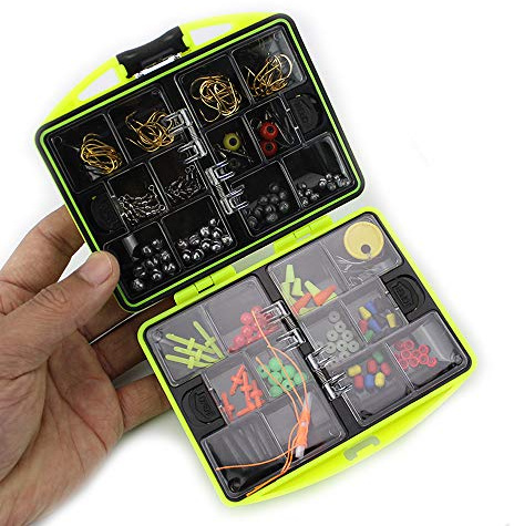 VOANZO Kit de pesca de 184 piezas con caja de aparejos, incluyendo anzuelos, pesas, cabezas de jig, anillos tóricos y judías de pesca