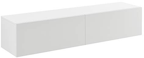 [en.casa] Étagère Flottante Support TV avec 2 Compartiments Fermés Meuble de Rangement Élégant Capacité de Charge jusqu'à 25 kg pour Salon Chambre Panneau de Particules 140 x 33 x 30 cm Blanc Mat