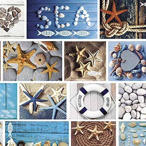 Mambo Design PVC Tischdecke Marina Wachstuch · Breite & Länge wählbar · abwaschbare Tischdecke · Maritim blau Weiss Seestern, Größe:90 x 90 cm