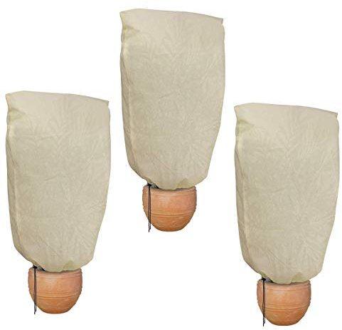 HH-LIFE 2 Piezas 80 x 100 cm Beige Funda para Plantas Cubierta Protección, con Cordón, Cubre Plantas Saco de vellón Protector Plantas delicadas contra heladas Viento y precipitaciones 60 g/m²