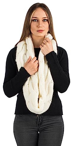 DALLE PIANE CASHMERE - Sciarpa con trecce - Made in Italy -Donna, Colore: Bianco, Taglia unica