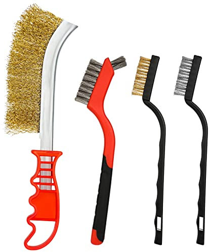 4 Pièces Brosses Métalliques, Brosse Metallique a Main, Brosse Métallique Fil Acier Laitonné, Brosses à Récurer pour Nettoyage de Soudure Slag Décapage Rouille Contre Poussière, 1 Grandes + 3 Petites