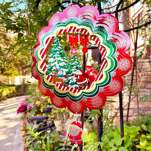 Dinoneyi Windspiel Outdoor Metall Weihnachtsmann 30,5 cm 3D Edelstahl Garten Skulptur 3D Wind Spinner Hängende Hof Garten Dekor Geschenke Indoor/Outdoor Decor