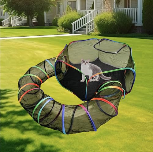 Homegroove Catio Outdoor Cat Enclosure, Portable Circle Cat Tunnel and Outdoor Cat Tent for Cats and Small Animals, Indoor Cat Playpen with Carry Bag (Rainbow Color)