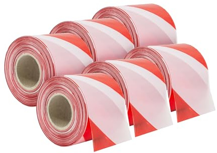 IMBALLAGGI 2000 - Nastro Segnaletico Bianco e Rosso - Ideale per Segnalare Zone Pericolose ed Inaccessibili - 7cm x 200mt - 6 Pezzi