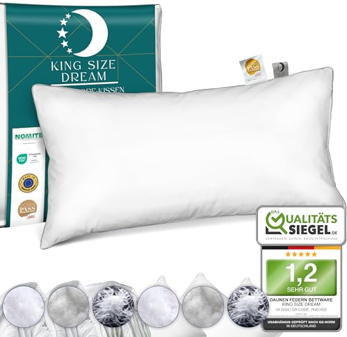 KING SIZE DREAM Kopfkissen Konfigurator - Deluxe Daunen-Feder Hotel Kissen 40x80 |Für Seiten & Rücken-Schläfer - Größe wählbar | Perfect Sleep Tech.| Ausgezeichnet und Zertifiziert