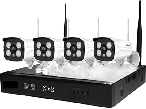 GMUME Cámara de Seguridad para Exteriores Grabador De Disco Duro De Monitor De CCTV NVR De 4 Canales De Monitoreo De Red Inalámbrico De 4 Vías Cámara WiFi de Seguridad para el hogar con Vista p