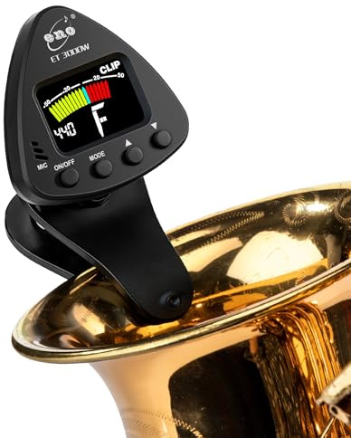 ENO MUSIC Professional Alto Saxophone Clip On Tuner with Color LCD Display - Solid Wind Instrument Tuner, Saxophone Accessories for Musicians