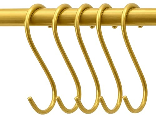 STALLION HARDWARE Brass S Hooks – Hanging Hooks for Kitchen, Bathroom, Garden & Closet Organization – Rust-Resistant, Easy to Use. (Set of 6) (Unlacquered Satin Brass, Small - 3.25 Inch Length)