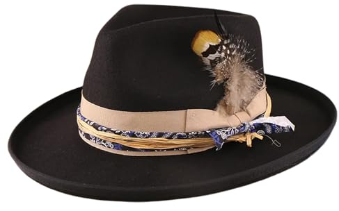 Western Styles - Sombrero Fedoras con ala enrollada y plumas jazzy para fiestas formales y uso diario, disfraz unisex para mujeres y hombres, Negro, Talla única